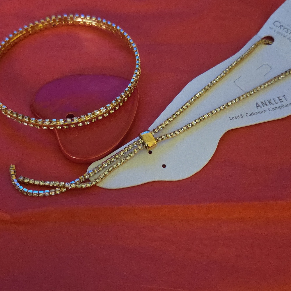 Gold-Tone Rhinestone Anklet and Bracelet Set